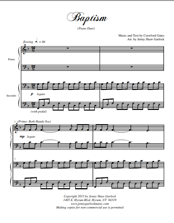 Baptism Piano Duet (Garlock)