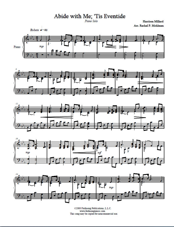 Abide with Me; 'Tis Eventide for Piano Solo (Mohlman)