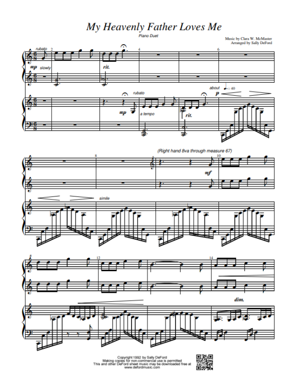 My Heavenly Father Loves Me Piano Duet (DeFord)